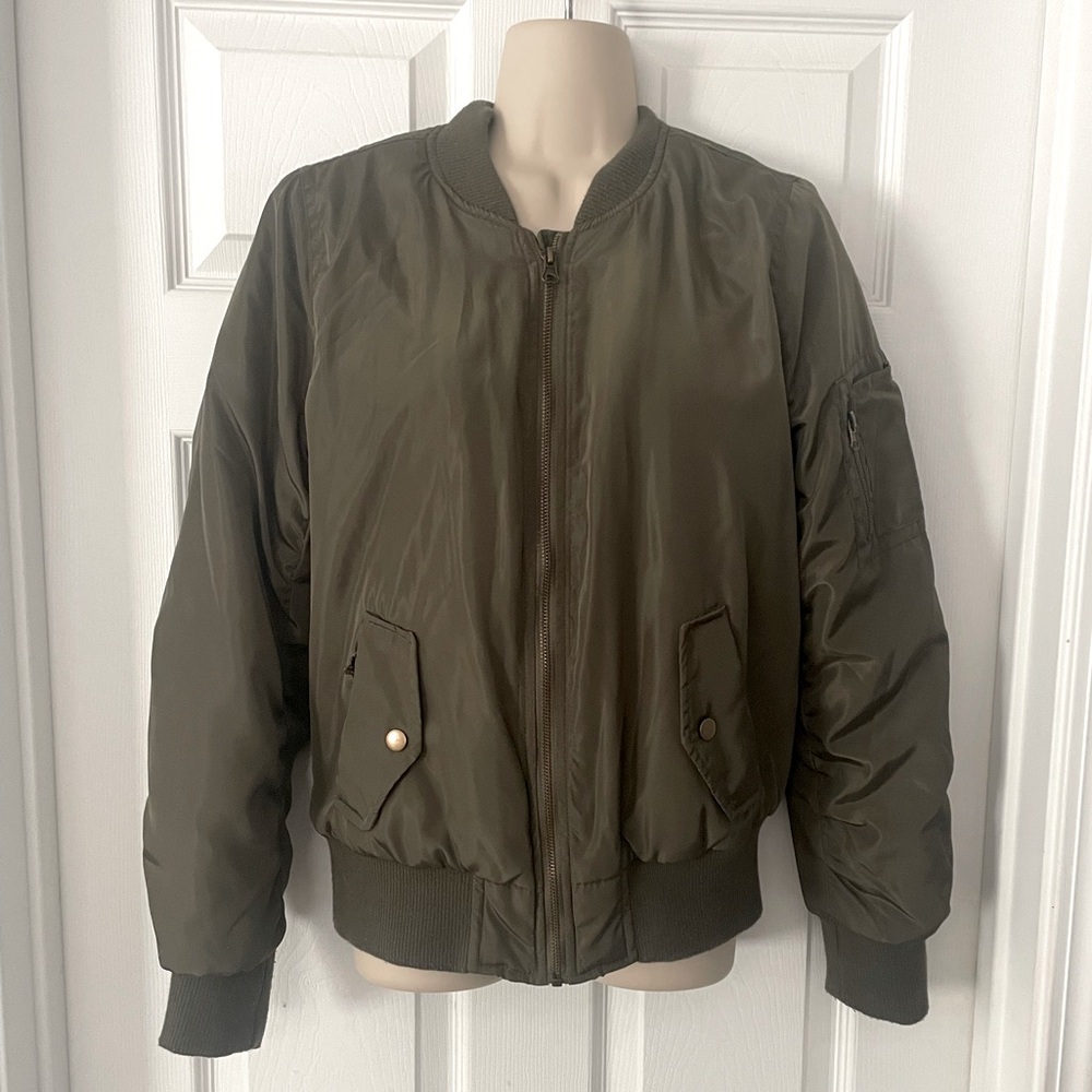 Jolt Army Green Sherpa Lined Bomber Jacket